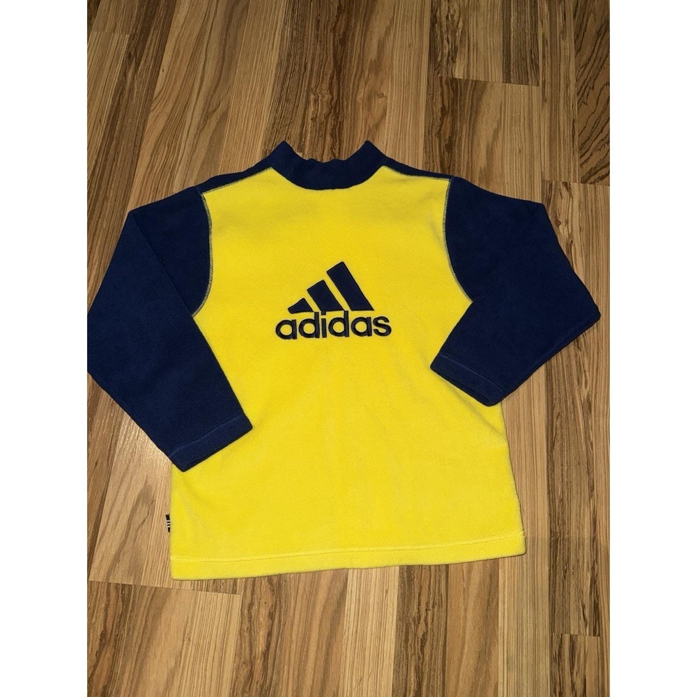 Vintage Adidas Youth Sz M Blue Yellow Fleece Sweatshirt 90s Y2k Pullover